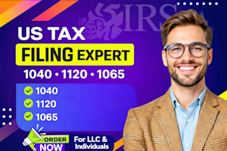 us tax filings and returns for individual and business llc tax, 1040, 1120, 1065