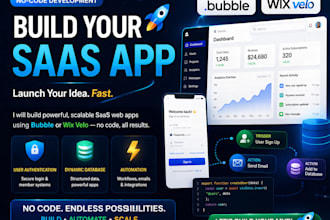 build no code saas web app using bubble or wix velo with dashboard and automatio