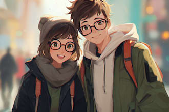 draw unique cartoon couple illustration