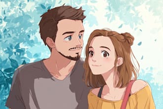 draw cute couple anime portrait