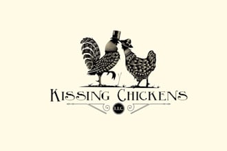 design professional unique kissing chickens logo