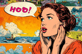 draw retro comic book, vintage poster illustration, retro pop art deco t shirt