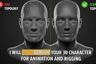 retopologize your 3d character for animation and rigging with clean topology