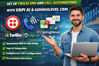 setup twilio SMS and call automation, vapi ai voice agent, gohighlevel CRM