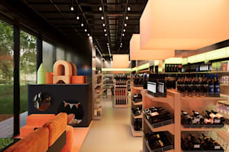render winery retail space, commercial store design, cafe interior visualization