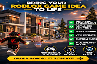 develop full roblox game with lua scripting, UI, vfx and custom roblox map