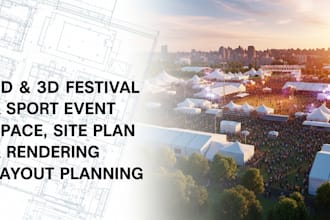 do 2d 3d festival and sport event space, site plan and rendering layout planning