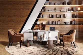design 3d luxury office interior,workspace concept, wall decor, furniture render