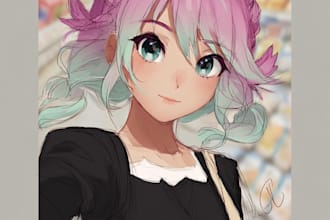 draw an anime character illustration for commercial