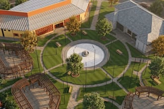 modern 3d outdoor public park,community center,courtyard design,landscape render