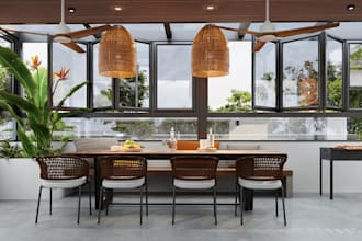 retrofit3d modern outdoor dining area, balcony design,home decor,BBQ area render