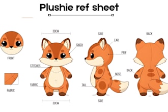 design custom plushie reference sheet stuffed animal character tech pack ych toy