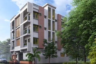 update old story building apartment, exterior balcony render,cgi house elevation