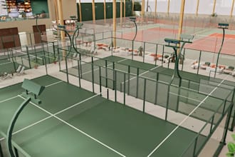 design 3d tennis, padel court, sport complex, sport arena, sport facility render