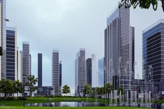 model 3d architectural render, high rise office building, commercial development