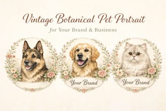 create a vintage botanical watercolor pet portrait