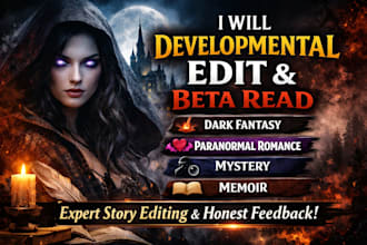 developmental edit, beta read dark fantasy, memoir, paranormal romance, mystery