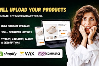 add products, upload products to shopify, woocommerce store, amazon esty SEO