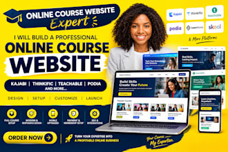 build an online course website, kajabi, thinkific, podia, samcart course website