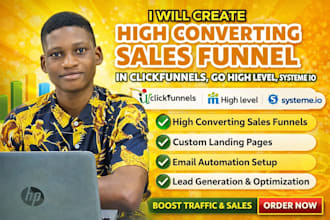 create high converting sales funnel in clickfunnels, go high level, systeme io