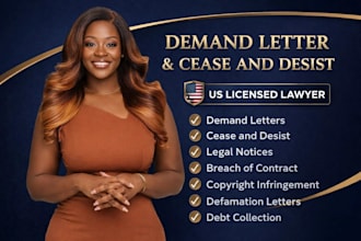draft a demand letter, cease and desist, or legal letter as a US licensed lawyer