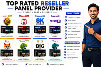 setup reseller panel, lion ott, foxx, b1g, trex, strong8k, dream4k, crystal