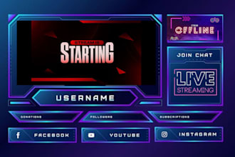 create custom twitch overlays, emotes, and stream branding package, logo