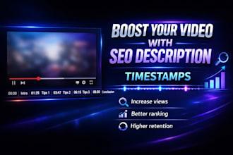 write SEO youtube description with timestamps for more views