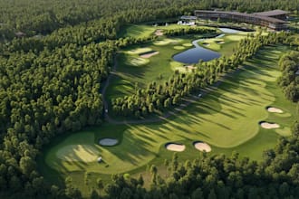 revamp golf club resort, golf cart park design, golf simulator, landscape render