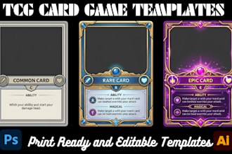 create trading card game template, tcg, card design, board game, tuck box