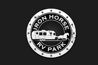 design powerful horse pulling rv trailer logo