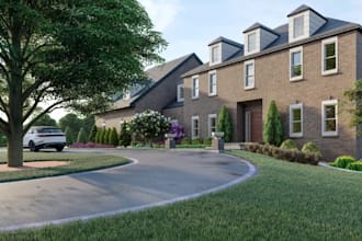 remodel house on slope, luxury brick house design, residential complex rendering