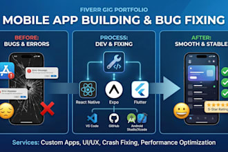 fix flutter bugs, crashes, firebase and UI issues fast
