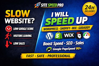do wordpress shopify wix godaddy speed optimization fix slow website speed up