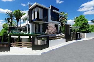 revamp villa exterior, front elevation remodel, real estate property, landscape