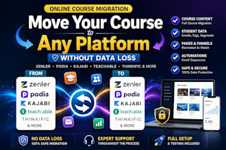 migrate your online course, kajabi, podia, teachable, thinkific, new zenler