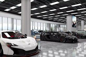 design car showroom,dealership interior,auto gallery,3d car display,3d rendering