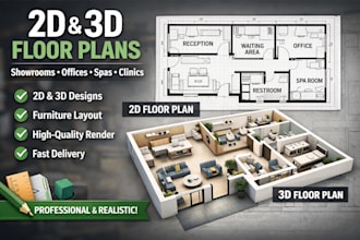 create 2d and 3d floor plans for showrooms, offices, spas, and clinics