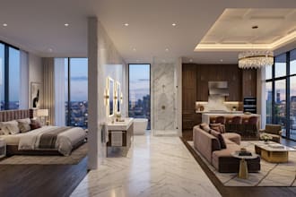 do luxury bedroom, bathroom, kitchen, living room interior design and 3d render