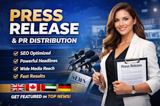 write SEO press release and distribution to UK, canada, dubai, singapore media