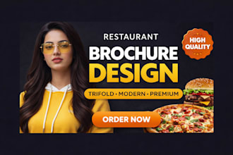 design trifold restaurant brochure seafood pizza and vegan food brochure design
