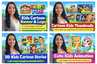 create eye catching cartoon youtube thumbnails for kids channel