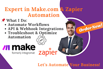 setup make com automation made com scenario with make com and zapier