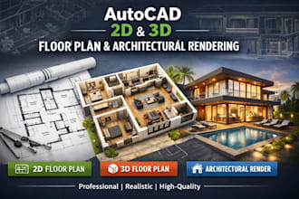 make autocad 2d, 3d floor plan design, architectural 3d rendering