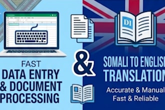 do professional somali to english translation and fast data entry