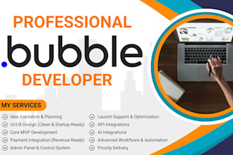 design bubble website, bubble mvp, saas app, and be your bubble app developer