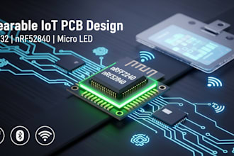 design wearable iot pcb, micro led, esp32 nrf52840 firmware