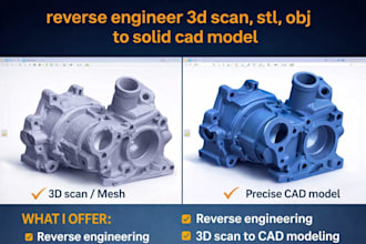 reverse engineer 3d scan, stl, obj to solid cad model and precise cad model stl