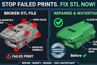 design, create, fix, repair, or modify stl file for 3d printing and 3d models