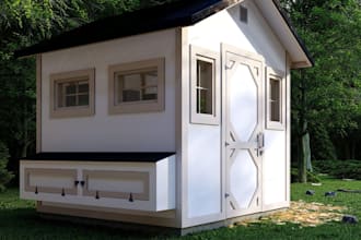 design custom chicken coop, storage shed in realistic 3d, backyard shed